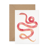 Illustrated greeting card featuring pink snake design.