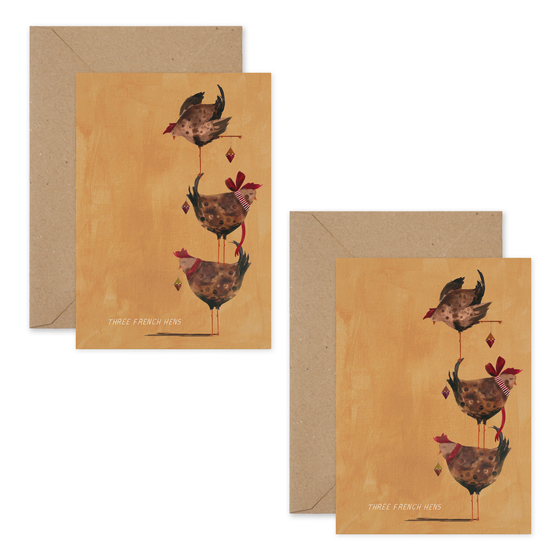 Three French Hens - Set of 8 Cards