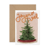 Illustrated Christmas greeting card featuring Christmas tree design and hand lettering which reads "Joyeux Noël".